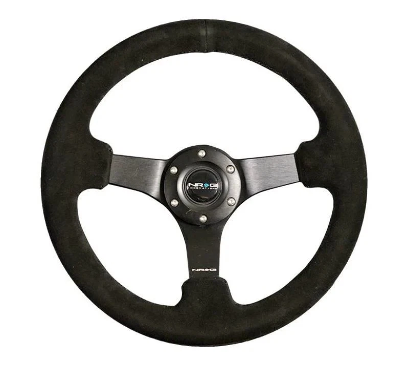 NRG RST-033BK-S RST-033BK-S Reinforced Steering Wheel Blk Suede w/Criss Cross - Image 1 of 1