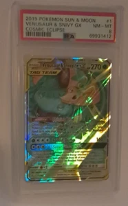 PSA 8 NM-MT Venusaur & Snivy GX Cosmic Eclipse Pokemon Sun & Moon #1 - Picture 1 of 2