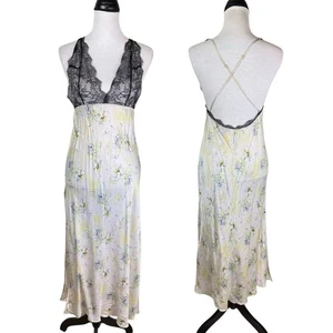 Victoria's Secret Nachthemd Maxi-Schlupfkleid M schwarz transparent Spitze Blumen 100 % Seide - Bild 1 von 9