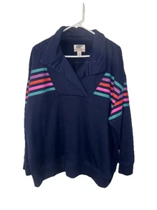 Sudadera Lands' End Serious Sweats Azul Oscuro Rayas Talla 2X - Imagen 1 de 6