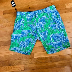 Polo Golf Ralph lauren shorts green floral with blue elephants 36" x 10" - Picture 1 of 4