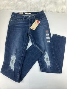 Levis Women’s 6 M Blue Jeans 711 Denim Stretch Skinny Distressed 28X30 New - Picture 1 of 7
