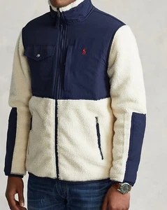 Colour-Blocked Hybrid Jacket Polo Ralph Lauren Winter Cream/Hunter Navy Size L - Picture 1 of 12