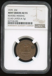1979 MINT ERROR 25 Cents Quarter Missing Reverse Clad Layer NGC AU 55 (4.7 g) - Picture 1 of 2