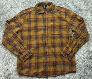 Volcom Shirt Mens Large Yellow Red Green Plaid Classic Fit Flannel Button Down - Picture 1 of 15