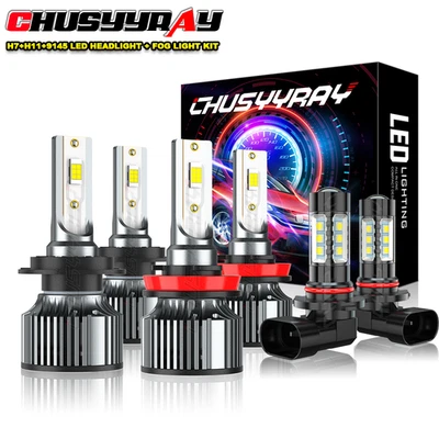 Combo H7 H11 9145 6x LED Headlight Bulbs high Low Beam Fog Light Kit 6000K White - Image 1 of 4