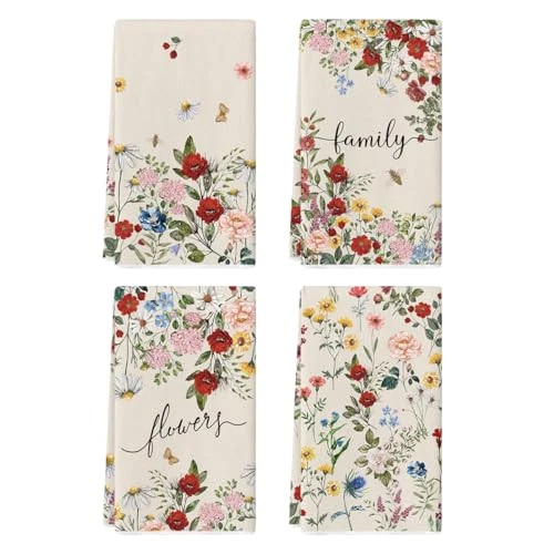  Bloom Flowers Leaves Spring Kitchen Towels Dish Towels, 18x26 Inch Farmhouse  - Image 1 of 4