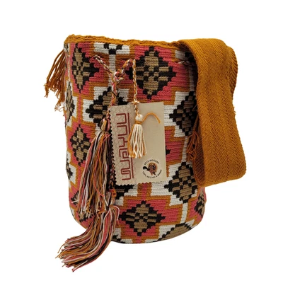 Colombiana 🇨🇴 MUCHOS COLORES Hecho a Mano Grande Tribu Wayuu Mochila Bucket Bolso Boho Foto 1 de 4