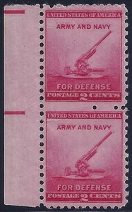 900 - 2c Missing Perfs Error / EFO War Perfs Vert Pair "National Defense" MLH - Picture 1 of 2