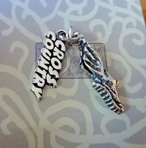 Sterling Silver 23x15mm 3D Cross Country & Shoe with Wings Track Running Charm - Picture 1 of 5