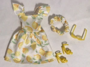 Barbie Doll Clone Fashion Outfit Spring Mini Lemon Print Dress Headband & Shoes - Picture 1 of 6