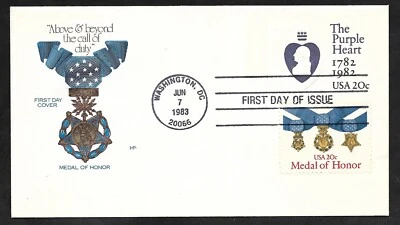 #2045 20c Medal of Honor-House of Farnam Cachet on #U603 Purple Heart Envlp  FDC - Image 1 of 2