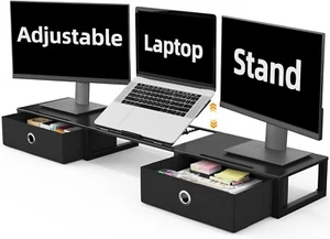 WESTREE Dual Monitor Stand Riser with Adjustable Laptop Stand with Two Drawers - Photo 1/12