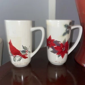 2er SET HOLLY ELEGANCE SANDY LYNAM CLOUGH GROß KAFFEETASSE WEIHNACHTSSTERN & KARDINAL - Bild 1 von 5