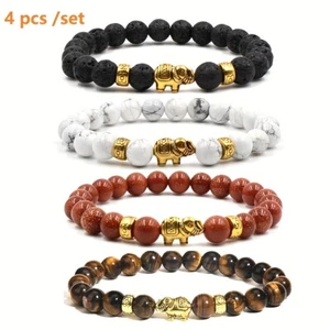 4 piezas Pulseras de piedra natural elefante blanco turquesa ojo de tigre lava arenisca - Imagen 1 de 6