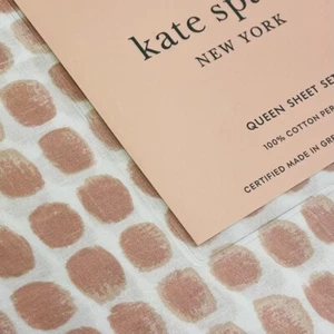 Free Ship Kate Spade QUEEN 4p Sheet Set Blush Coral Pink THUMBPRINT DOTS Cotton - Picture 1 of 7