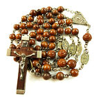 Rosaire vintage avec Jésus et Marie Espaceurs médaille scapulaire perles brunes