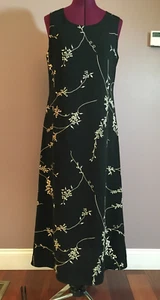 John Roberts Women's Classic Midi Black Cream Floral Lined Dress Size 8P - Picture 1 of 5