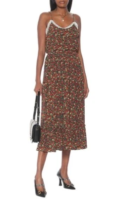 GUCCI VISCOSA PLISADA FLORAL MIDI Falda y Tanque Encaje Top Talla IT46/uk12 Foto 1 de 4