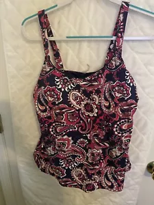 Lands End Tankini Oberteil Damen Gr. 14 Rosa Paisley verstellbare Träger Bauchkontrolle - Bild 1 von 8