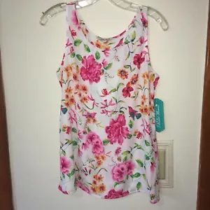 PIONEER WOMAN WOMENS SMALL TANK TOP WHITE PINK FLORAL PRINT NWT NEW REE DRUMMOND - Picture 1 of 7