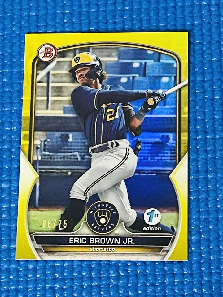 Eric Brown Jr 2023 Bowman 1st Edition Yellow Foil 08/75 Brewers #BPPF-41 - Image 1 of 3