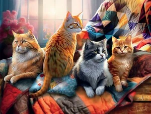 Buffalo Games - Tom Wood - Cats and Quilts - 750 Piece Jigsaw Puzzle for Adul... - Picture 1 of 6