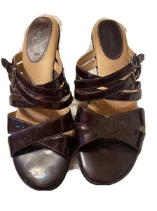 Softspots Strappy Open Toe Sandals Size 9.5 Brown Block Heel Woman Buckle Accent - Picture 1 of 12