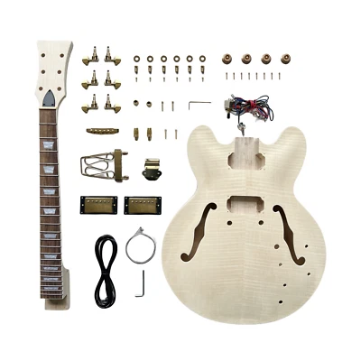 DIY Electric Guitar Kit,Semi-Hollow Body Electric Guitar,6 Strings,Natural - Image 1 of 4