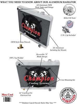 Radiador RS Champion 3 filas con ventilador de 16" para Pontiac Catalina 1961-1964 #CC61PO Foto 1 de 4