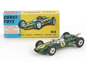 Lotto 7750 Corgi Toys n.155 Lotus-Climax Formula 1 Racing Car + scatola originale, 1965 circa - Foto 1 di 12
