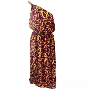 Nicole Miller Womens Maxi Dress 14 Multicolor One Shoulder Elastic Waist Belted - Picture 1 of 14