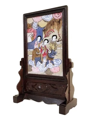 Antique Chinese Reverse Painting on Glass with Stand (2921), Circa mid 1800; - Image 1 of 4