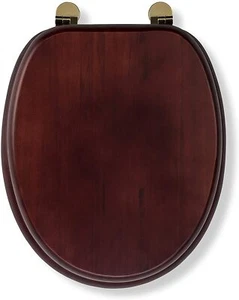 Croydex Toilet Seat Solid Wood Oval Mahogany Effect Chrome/Brass Hinges - Picture 1 of 18