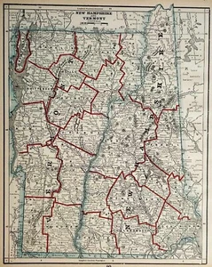Antique MAP Engraving 1893 AMERICA USA STATE “New Hampshire & Vermont” - Picture 1 of 4