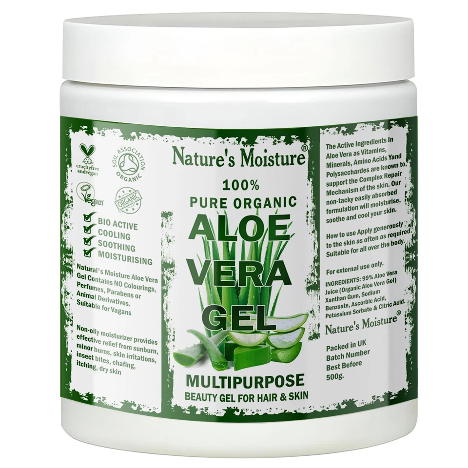 100% Pure Aloe Vera Organic Gel Soothing Vegan Skin Moisturiser Skin Care 500g - Image 1 of 1