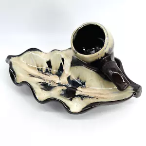 VTG MCM CERAMIC GLAZED PIPE & LEAF ASHTRAY-TRINKET/CHANGE/KEYS-DESK/HOME DECOR - Picture 1 of 12