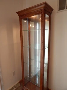 Vintage Curio Cabinet Wood Glass Lighted Mirrored Glass Shelves Philip Reinisch - Picture 1 of 24