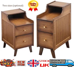 Wood Nightstand Walnut Bedside Table End Side Table with 2 Drawers for Bedroom - Picture 1 of 21