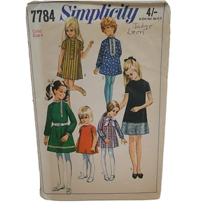 Simplicity 7784 Sewing Pattern Girls 1968 Dress Size 4 Cut & counted - Picture 1 of 3