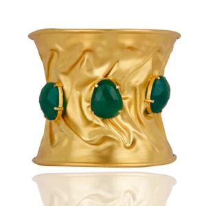 18k Gold Plated Green Onyx Fulani Bangles Handmade Christmas Jewelry Gift - Picture 1 of 3