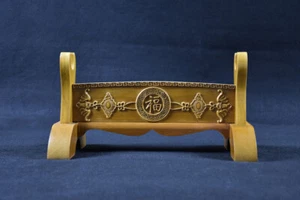 Japanese Samurai Sword Holder Stand Katana Tanto Display Rack 福 Carved 1 Tier - Picture 1 of 8