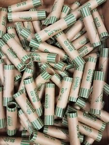 LOT OF 100 EMPTY U.S. 10 CENT DIME SHOTGUN CRIMPED END N.F. STRING COIN ROLLS!!!