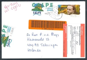 ESPAÑA 1999 - ATM / ETIQUETA CALPE - SOBRE CERTIF. A HOLANDA - 5 DÍG. ESTRECHOS - Imagen 1 de 2