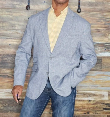 Chaqueta Blazer Joseph Abboud Lino Algodón Azul/Gris Doble Ventilación Talla Grande Foto 1 de 4