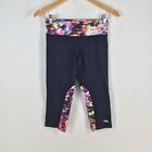 Running Bare Womens Crop Fitness Leggings Size 10 Black Floral Stretch 057993