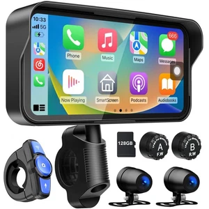 Motorcycle Dash Cam Front & Rear + 6.25" CarPlay GPS - IP67 Waterproof  - Picture 1 of 8