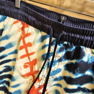 VOLCOM Baseball Tie Dye Baseball Board Shorts  Size XL Blue USA Swim Trunks - Picture 1 of 6