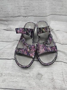 Alegria Loti Funtastic Wedge Sandals Women's 38 / 7.5 Purple Leather Slip On - Picture 1 of 11