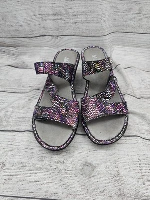 Alegria Loti Funtastic Wedge Sandals Women's 38 / 7.5 Purple Leather Slip On - Image 1 of 4